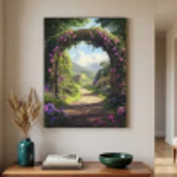 Doorkijk - Rozenboog - Uitzicht - Landschap - Bloemen Textielframe zwart klein -sfeer1