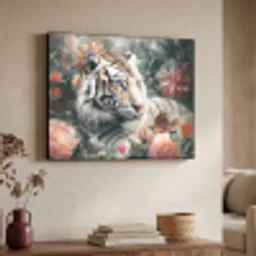 Tijger - Wilde dieren - Bloemen - Jungle Textielframe - compleet frame klein -sfeer3
