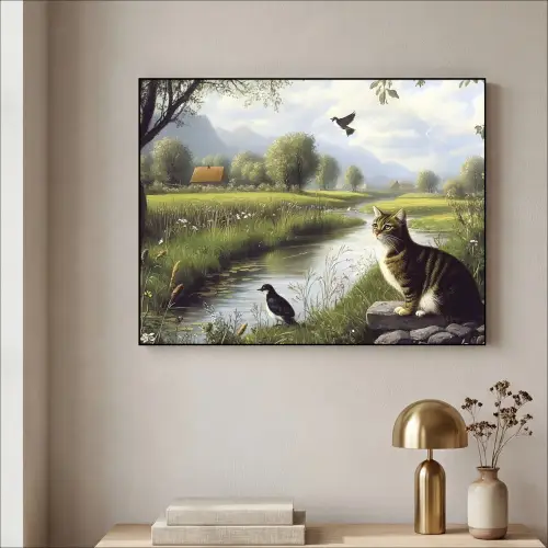 Kat - Beekje - Weide Textielframe - compleet frame klein -sfeer2