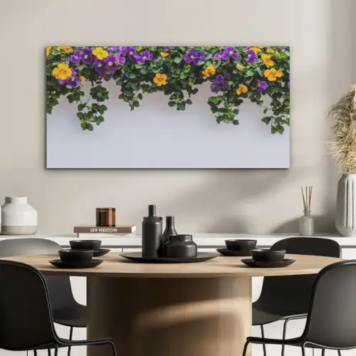 Bloemen - Muur - Geel - Paars PET vilt middel -sfeer1