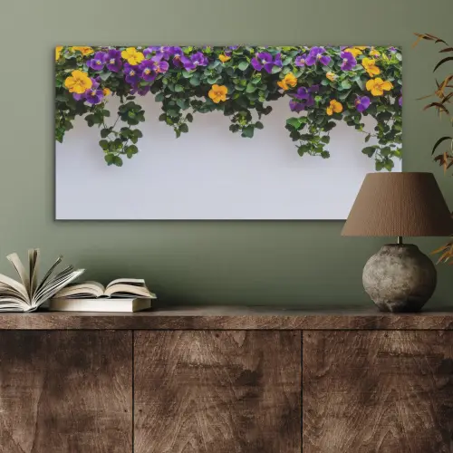 Bloemen - Muur - Geel - Paars PET vilt middel -sfeer2
