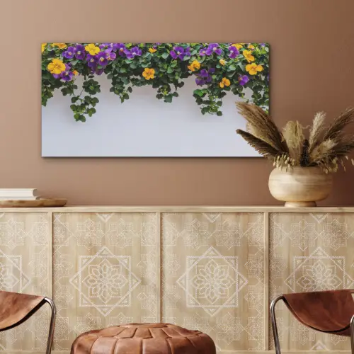 Bloemen - Muur - Geel - Paars PET vilt middel -sfeer4