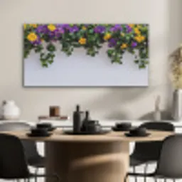 Bloemen - Muur - Geel - Paars PET vilt middel -sfeer1