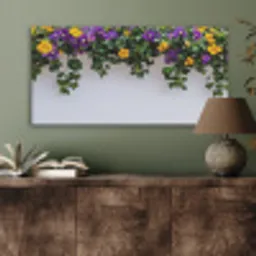 Bloemen - Muur - Geel - Paars PET vilt middel -sfeer2