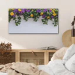 Bloemen - Muur - Geel - Paars PET vilt middel -sfeer3
