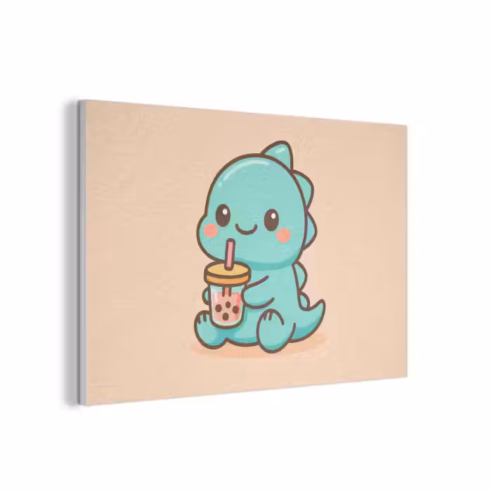 Akoestisch schilderij - Dino - Boba - kawaii - Oranje
