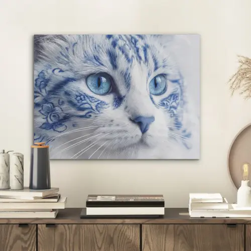 Kat - Patroon - Blauw PET vilt klein -sfeer1