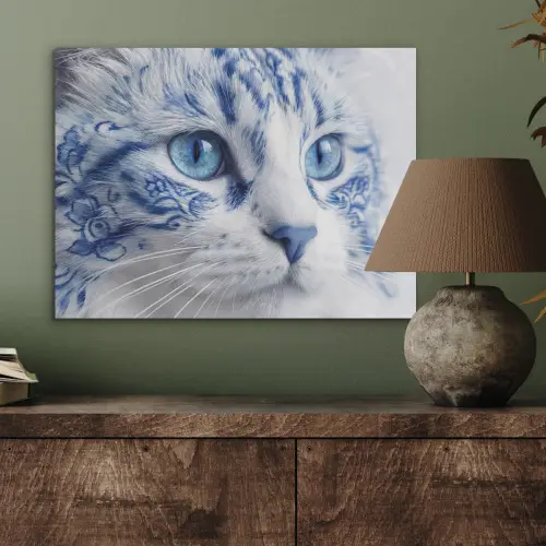 Kat - Patroon - Blauw PET vilt klein -sfeer2