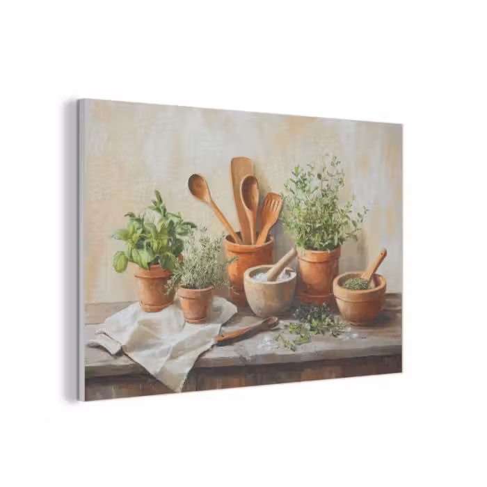 Akoestisch schilderij - Potten - Kruiden - Hout