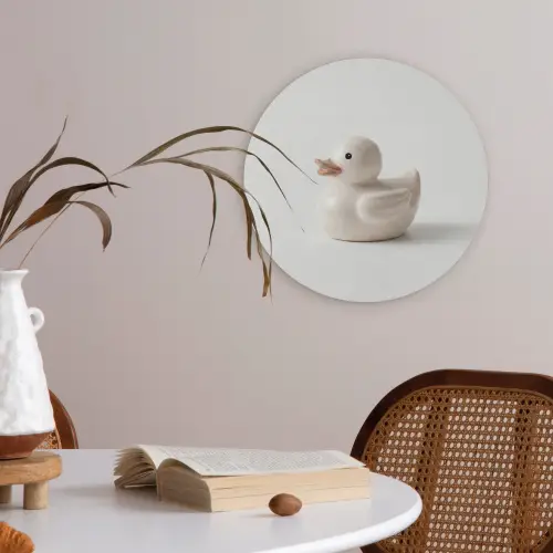 Badeend - Minimalistisch - Wit Akoestische PET Vilt - Rond klein -sfeer3
