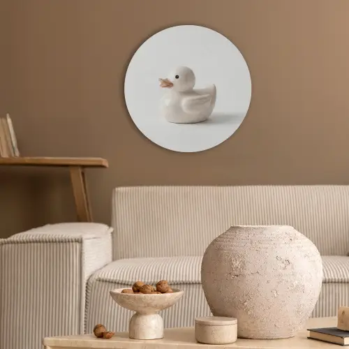 Badeend - Minimalistisch - Wit Akoestische PET Vilt - Rond klein -sfeer1