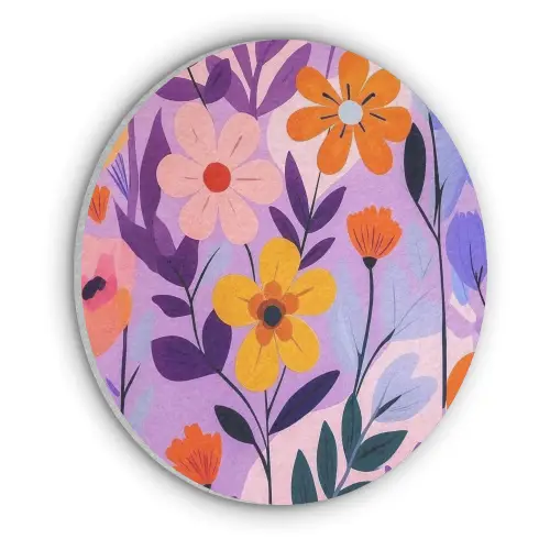 Bloemen - Kleurrijk - Bladeren Akoestische PET Vilt - Rond klein -3d