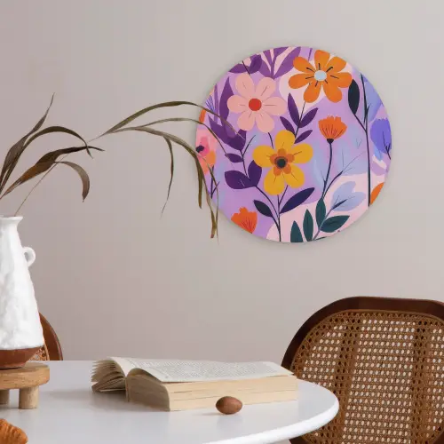 Bloemen - Kleurrijk - Bladeren Akoestische PET Vilt - Rond klein -sfeer3