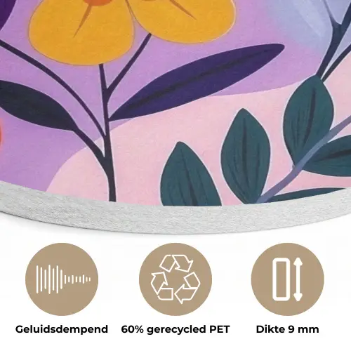 Bloemen - Kleurrijk - Bladeren Akoestische PET Vilt - Rond klein -closeup_NL