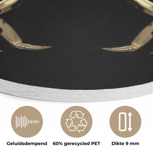 Goud - Krab - Dieren - Zwart Akoestische PET Vilt - Rond klein -closeup_NL