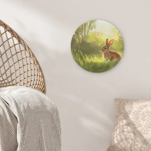 Konijn - Zonlicht - Bos Akoestische PET Vilt - Rond klein -sfeer4