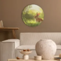 Konijn - Zonlicht - Bos Akoestische PET Vilt - Rond klein -sfeer1