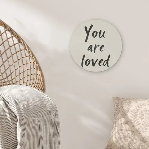 Minimalistisch - Beige - Love Akoestische PET Vilt - Rond klein -sfeer4