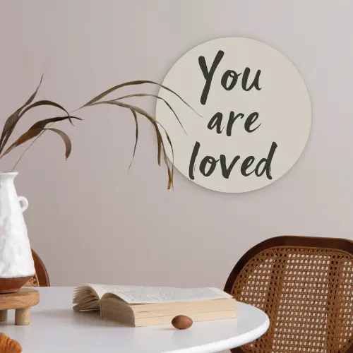 Minimalistisch - Beige - Love Akoestische PET Vilt - Rond klein -sfeer3
