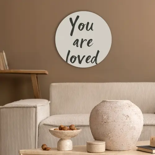 Minimalistisch - Beige - Love Akoestische PET Vilt - Rond klein -sfeer1