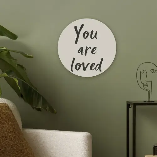 Minimalistisch - Beige - Love Akoestische PET Vilt - Rond klein -sfeer2