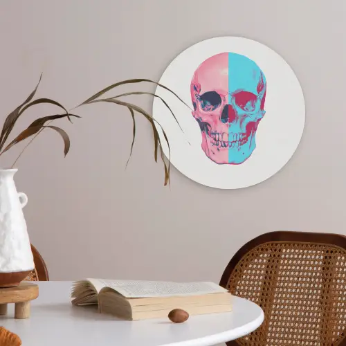 Schedel - Grafisch - Roze - Verdeeld Akoestische PET Vilt - Rond klein -sfeer3