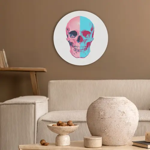 Schedel - Grafisch - Roze - Verdeeld Akoestische PET Vilt - Rond klein -sfeer1