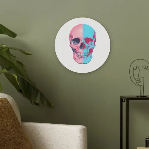 Schedel - Grafisch - Roze - Verdeeld Akoestische PET Vilt - Rond klein -sfeer2