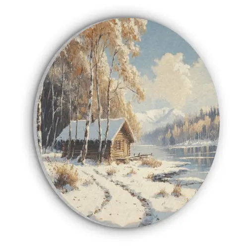 Winter - Sneeuw - Huis - Natuur Akoestische PET Vilt - Rond klein -3d