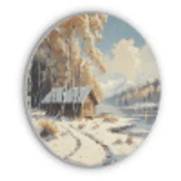 Winter - Sneeuw - Huis - Natuur Akoestische PET Vilt - Rond klein -3d