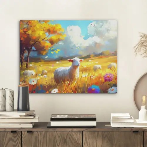 Schaap - Weide - Bloemen PET vilt klein -sfeer1