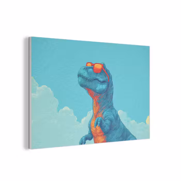Akoestisch schilderij - T-Rex - Blauw - Wolken - Zonnebril