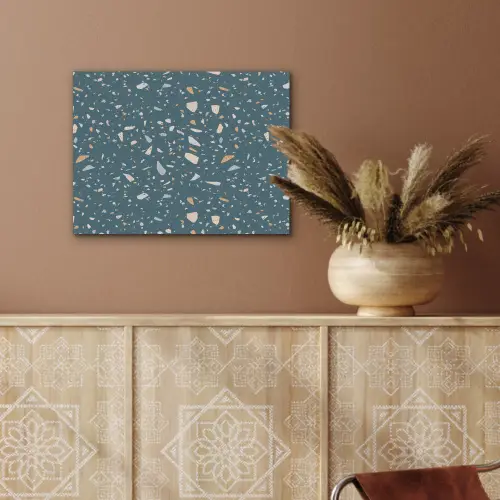 Terrazzo - Patroon - Kleurrijk - Diep blauw PET vilt klein 837 -sfeer4