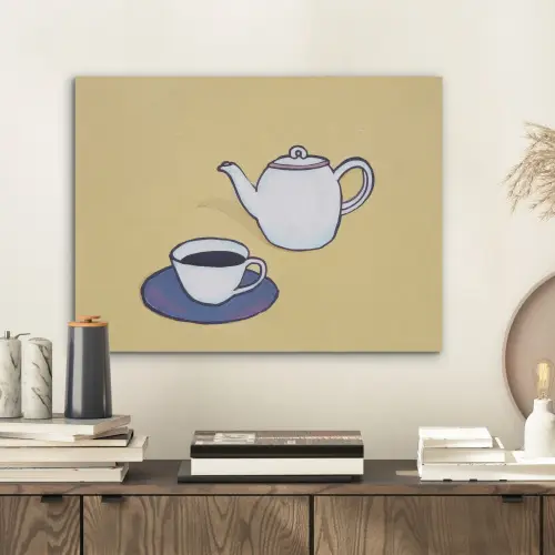 Theepot - Kopje - Beige - Illustratie PET vilt klein -sfeer1
