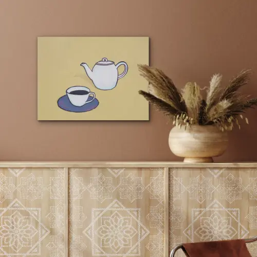 Theepot - Kopje - Beige - Illustratie PET vilt klein -sfeer4
