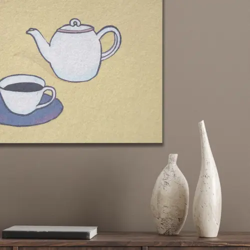 Theepot - Kopje - Beige - Illustratie PET vilt klein -sfeer6_closeup