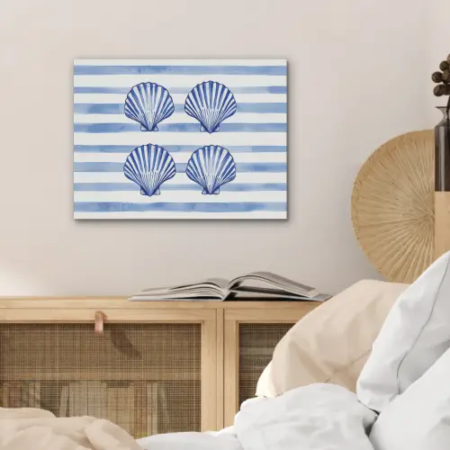 Vier schelpen - Blauw - Wit - Strepen PET vilt klein -sfeer3