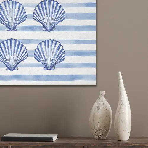Vier schelpen - Blauw - Wit - Strepen PET vilt klein -sfeer6_closeup