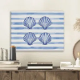 Vier schelpen - Blauw - Wit - Strepen PET vilt klein -sfeer1