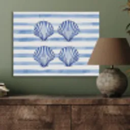 Vier schelpen - Blauw - Wit - Strepen PET vilt klein -sfeer2