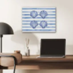 Vier schelpen - Blauw - Wit - Strepen PET vilt klein -sfeer5