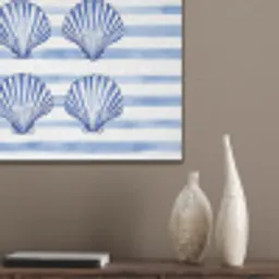 Vier schelpen - Blauw - Wit - Strepen PET vilt klein -sfeer6_closeup
