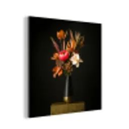 Boeket - Oranje - Gouden - vaas aluminium wit klein -3d