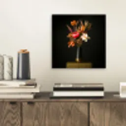 Boeket - Oranje - Gouden - vaas aluminium wit klein -sfeer1
