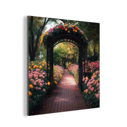 Doorkijk - Bloemen - Pad - Natuur - Kleurrijk aluminium wit klein -3d