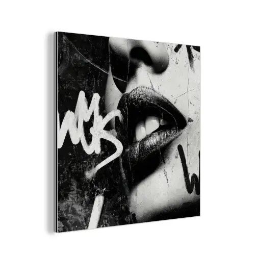 Gezicht - Mond - Graffiti - Zwart aluminium wit klein -3d