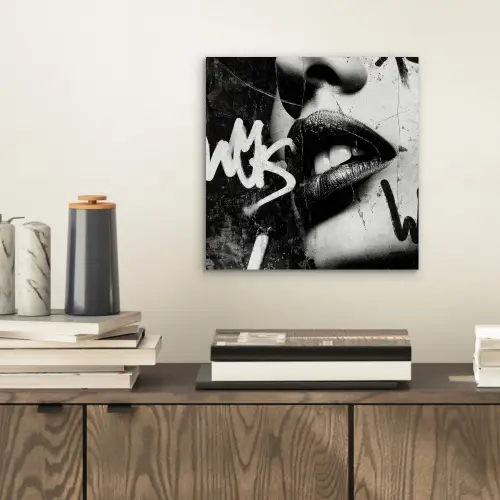 Gezicht - Mond - Graffiti - Zwart aluminium wit klein -sfeer1