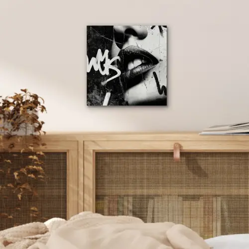 Gezicht - Mond - Graffiti - Zwart aluminium wit klein -sfeer3