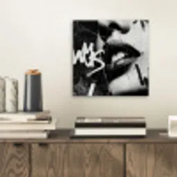 Gezicht - Mond - Graffiti - Zwart aluminium wit klein -sfeer1