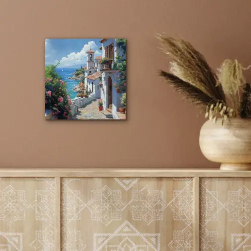 Huizen - Zee - Bomen - Bloemen aluminium wit klein -sfeer4